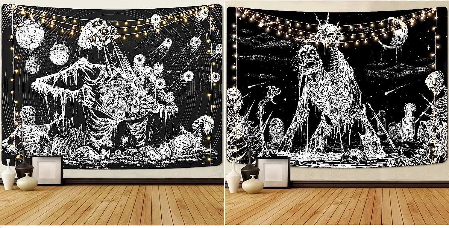 

Krelymics Black and White Skull Tapestry Bundle Sales Tapestry for Bedroom Room Living Room Bedroom Decor Banner