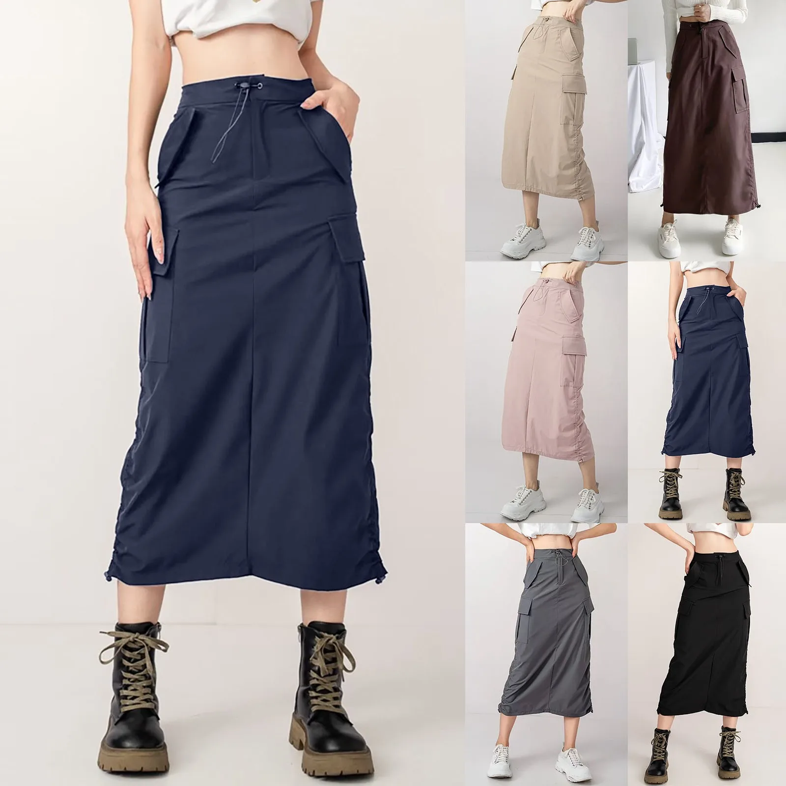 

2023 Women's High Waist Slim Slim Casual Side Drawstring Pleated Tooling Half Skirt Slit Aline MIDI Ballet Skirts for Women