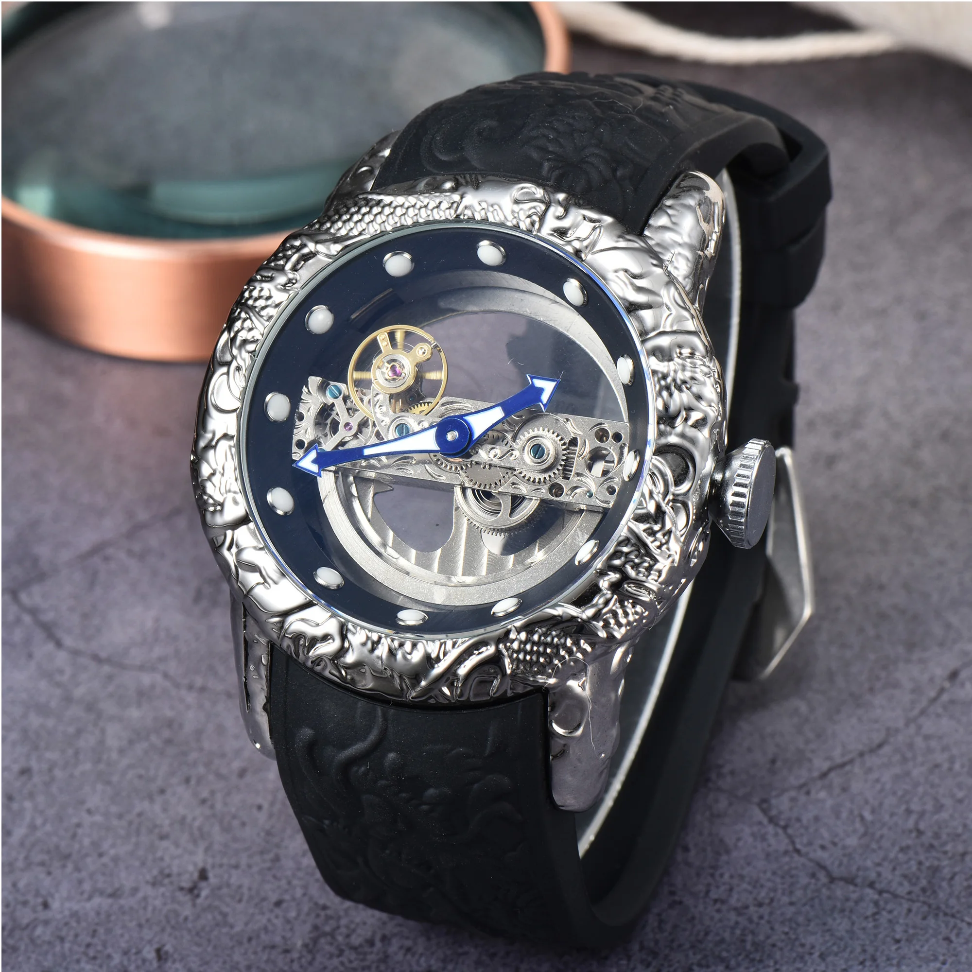 

Exclusive Unique Original Brand Hollow Out Cool Design Men's Watch Undefeated Reserve Mechanical Mov Wristwatches Top AAA Clock