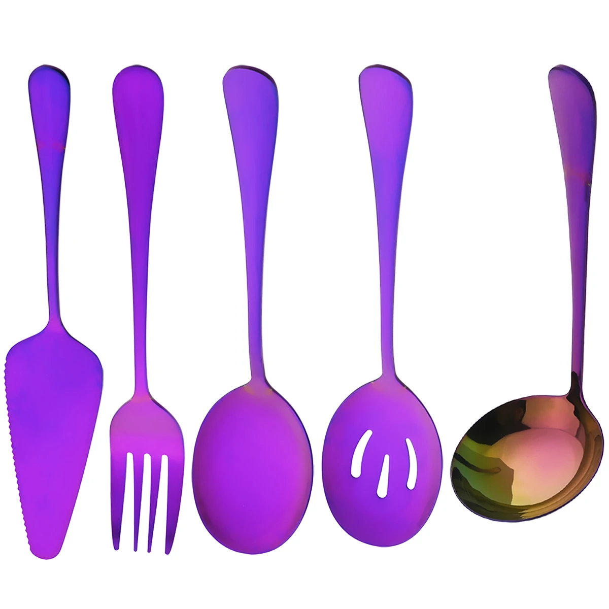 

5pcs/set Purple Soup Spoon Dinnerware Set Stainless Steel Colander Spoon Service Spoon Salad Fork Cake Spatula Kitchen Tableware