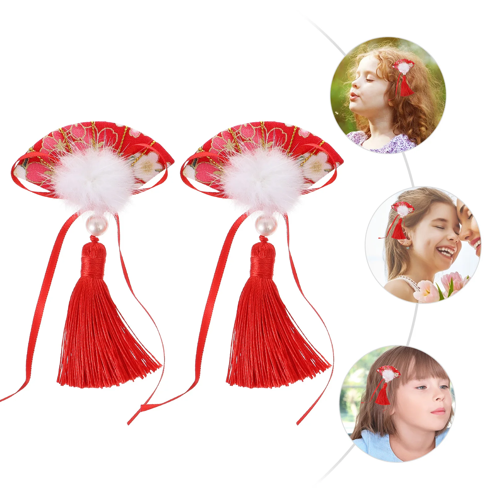 

Christmas Scalloped Tassel Hair Clip Toddler Decorations Fans Shape Barrette Fabric Tassels Pins