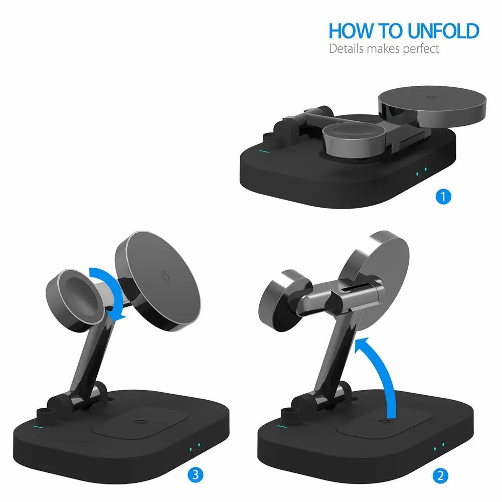 

4-в-1 Магнитная Беспроводная зарядная станция, складная док-станция для быстрой зарядки, совместимая с Iphone Ipencil Airpods, умные часы