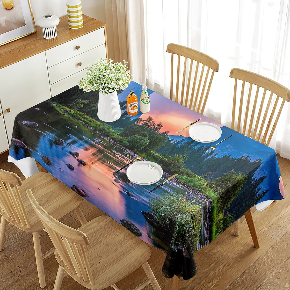 Скатерть для горы, прямоугольная скатерть для столовой, кухни, с пасторальным обзором, Швейцария, озеро Люцерна, облачная трава