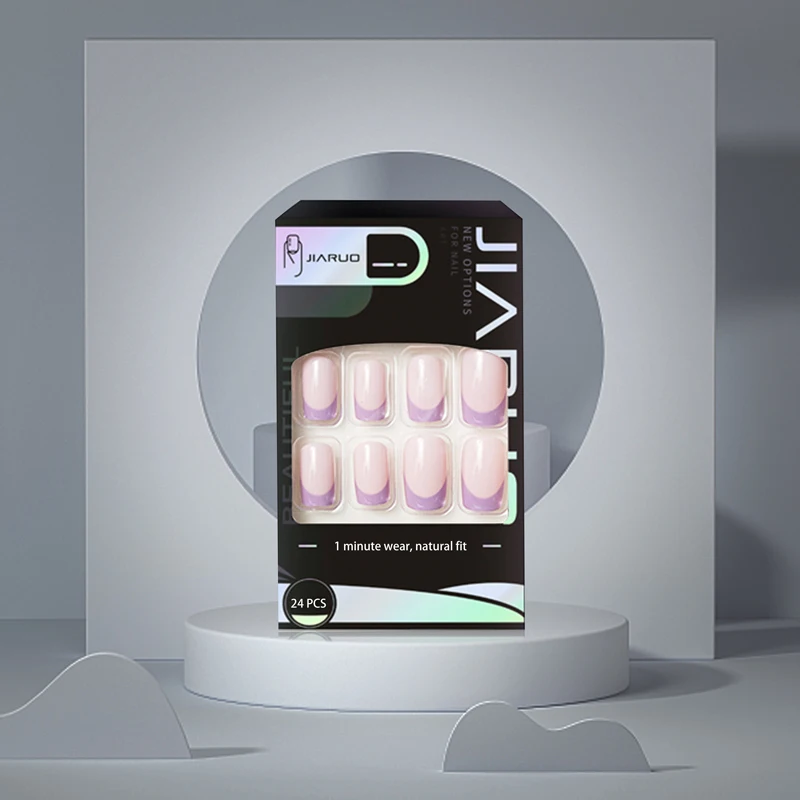 

JIARUO 24PCS/BOX Short Press on Nail Art Square Fake Nails Y2k Purple Full Cover Cute Paste Nail Art Artificial Nail Art Supplie