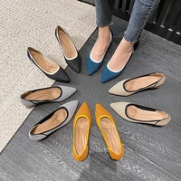 2022 new knitted womens shoes pointed toe knitted pumps female casual middle heel shoes breathable square heel pumps female