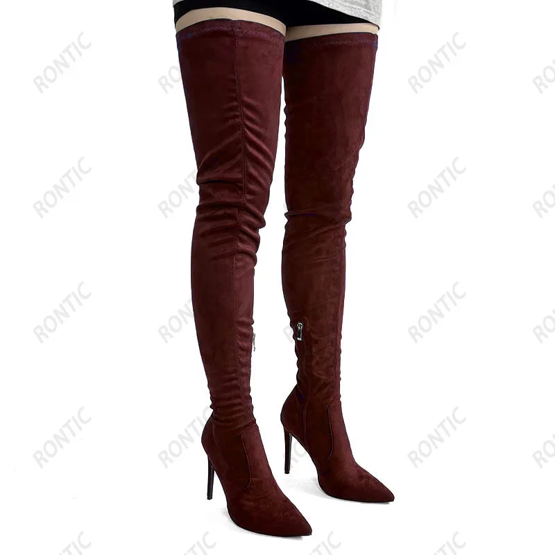 Женские длинные ботинки Rontic из искусственной замши с боковой молнией на шпильке