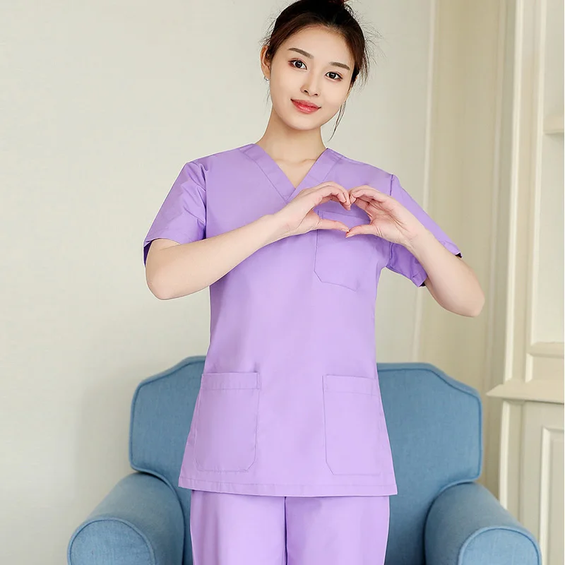 

Women Medical Scrub Suit V Neck Scrub Top Cotton Medical Uniform Doctor Workwear Nursing Uniform Scrub Strousers Doctor Overalls
