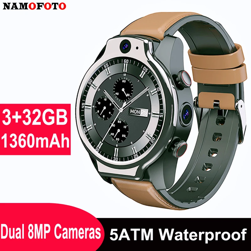 

NAMOFOTO 4G LTE Smart Watch 50M Diving IP68 Waterproof 3GB+32GB Wifi SIM Card GPS 8MP Cameras 1360mAh Android OS Men Smartwatch