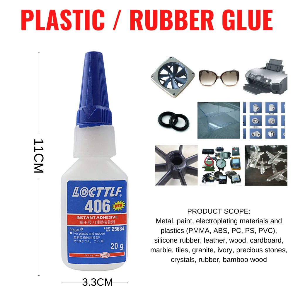 20g Locttlf 406 Plastic Rubber Glue Low Albino Low Odor Metal Toy Rubber ABS Instant Adhesive