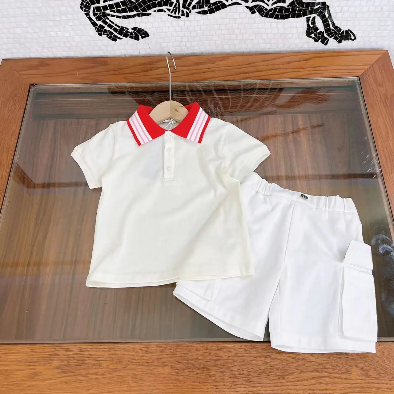 

Luxury Designer High-end Children's Clothing Boy Suit 2022 Style Summer Dress Lapel Short-sleeved Polo Shirt + Denim Short
