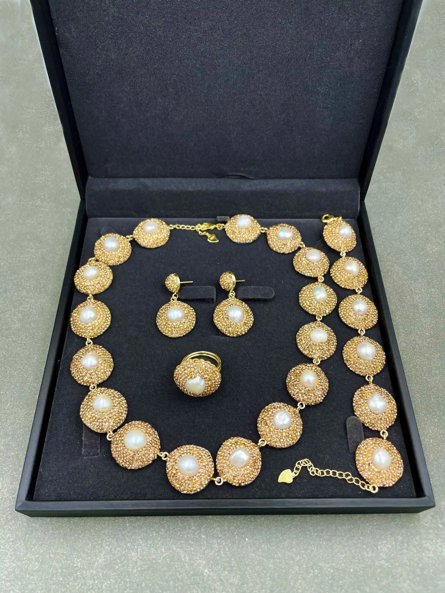 Комплект ювелирных изделий из жемчуга в стиле барокко, цепочка с натуральным жемчугом, кольцо, ожерелье, серьги, браслет ручной работы, 5 шт.