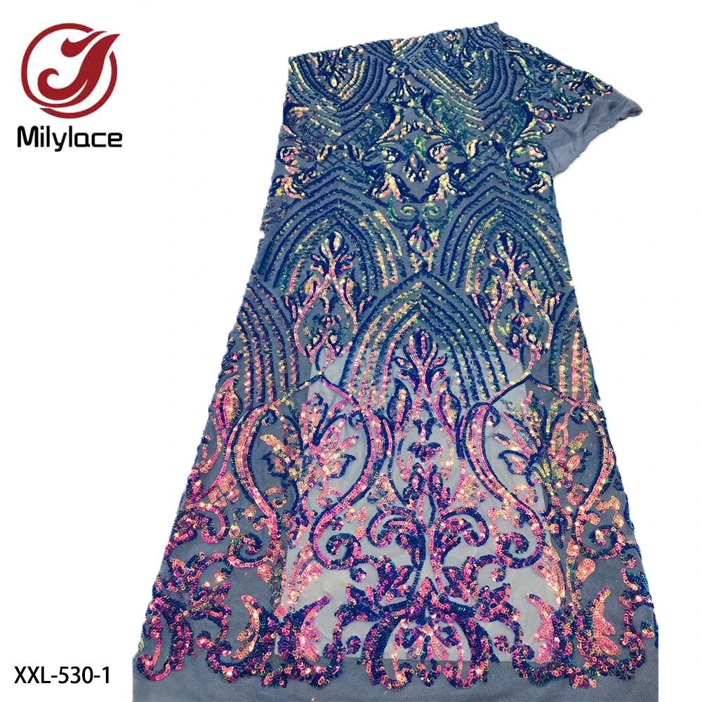 

High Quality Lace Heavy Sequins Embroidered African Voile Lace Lace Fabric 5 Yards for Wedding Dress 2022 XXL-530
