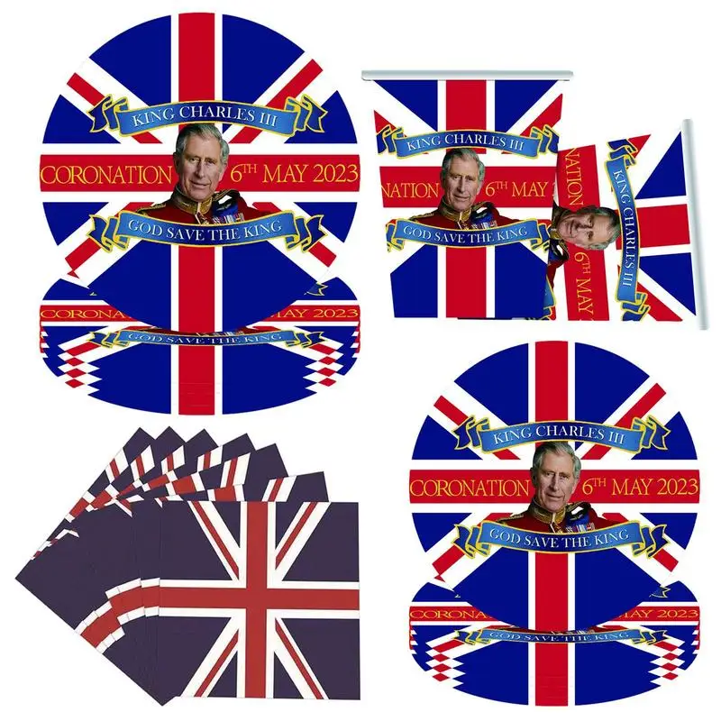 

2023 King Charles Coronation Decorations UK Flag British Party Paper Tableware Plates Napkins Cups Union Jack Party Supplies