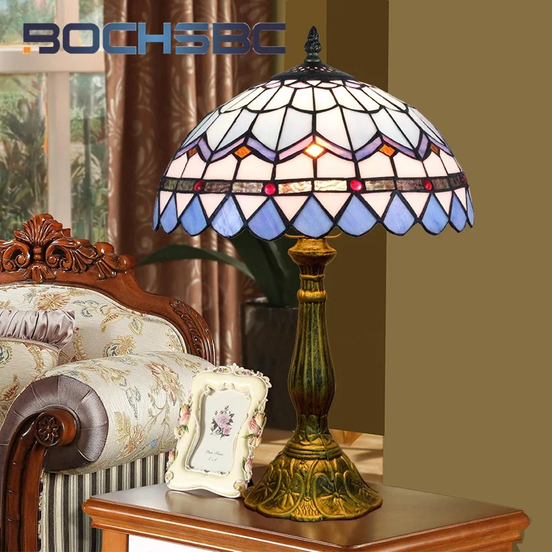 

BOCHSBC Тиффани Средиземноморский ретро стиль витражное стекло настольная лампа арт-деко гостиная столовая спальня прикроватная лампа для чтения