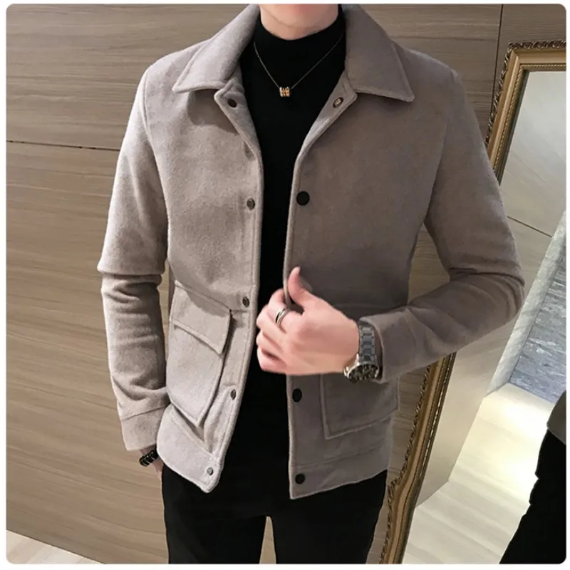 Autumn and Winter Korean Version of The Solid Color British Style Thickened Lapel Short Jacket Men's Fashion Casual White Jacket