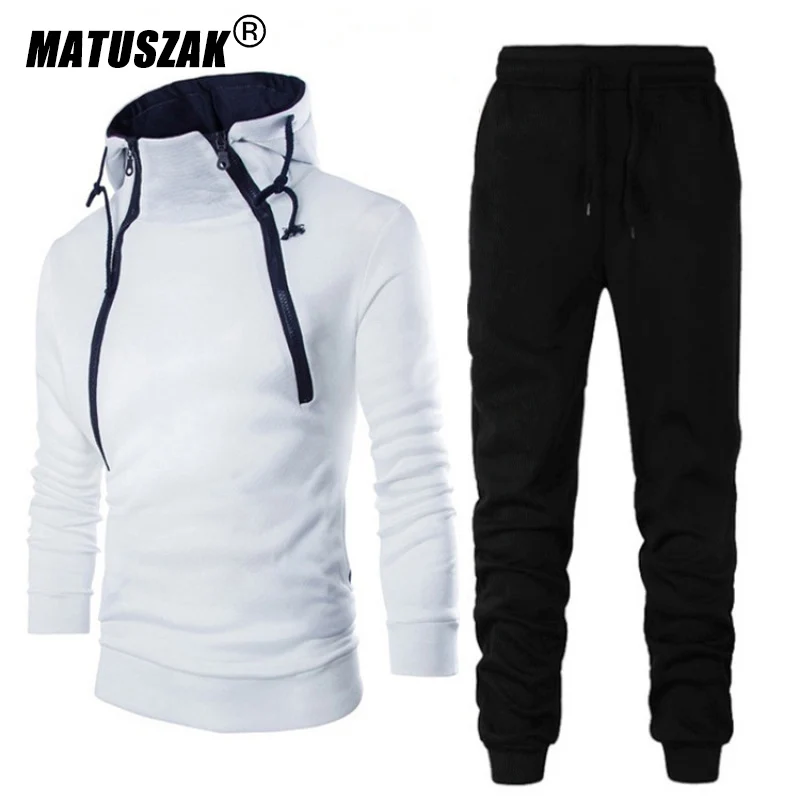 

MATUSZAK Men's Clothing Men Sets Hoodie Set Fleece Double Zipper Hooded Sweatshirt+Trousers Casual Mens Tracksuit Spring Autumn