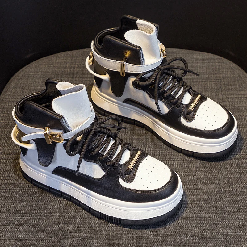 Netflix 2022 Autumn And Winter Leather Women's Shoes Thick Bottom Plus Warm Sports Casual Small White Shoes Korean Version