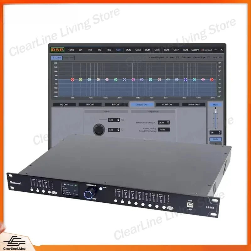 Фото Процессор цифровой обработки сигналов LA448 Professional DSP 4 входа 8 выходов с FIR-фильтром, эквалайзером и усилителем для автомобильной аудиосистемы №1