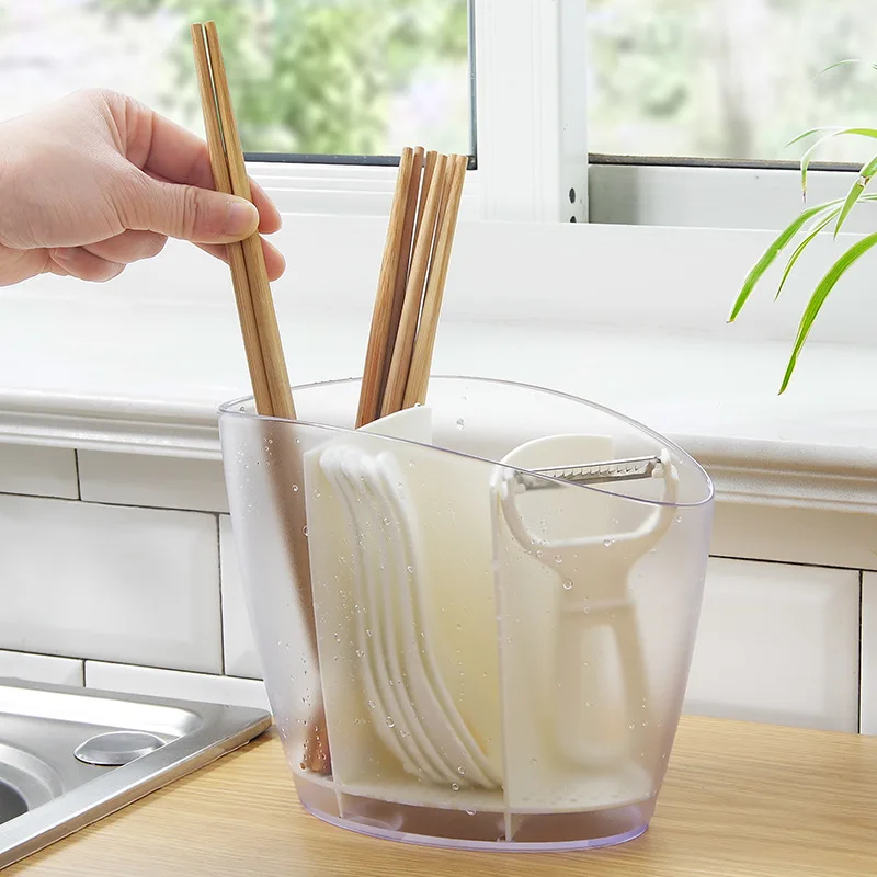 

1PC Japanese 4-Grid Tableware Drain Drying Rack Chopsticks Spoon Holder Plastic Storage Container New Kitchen Accessories
