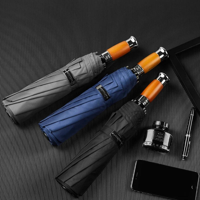 

Luxury Brand Large Umbrella Men Business 120cm Automatic Umbrella Rain Windproof 10K Wooden Handle Big Golf Umbrellas Parasol