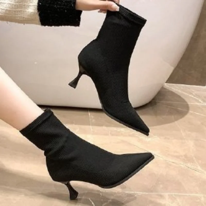 

Женские эластичные сапоги, элегантные привлекательные тонкие сапоги с острым носком, на осень и зиму, 2022