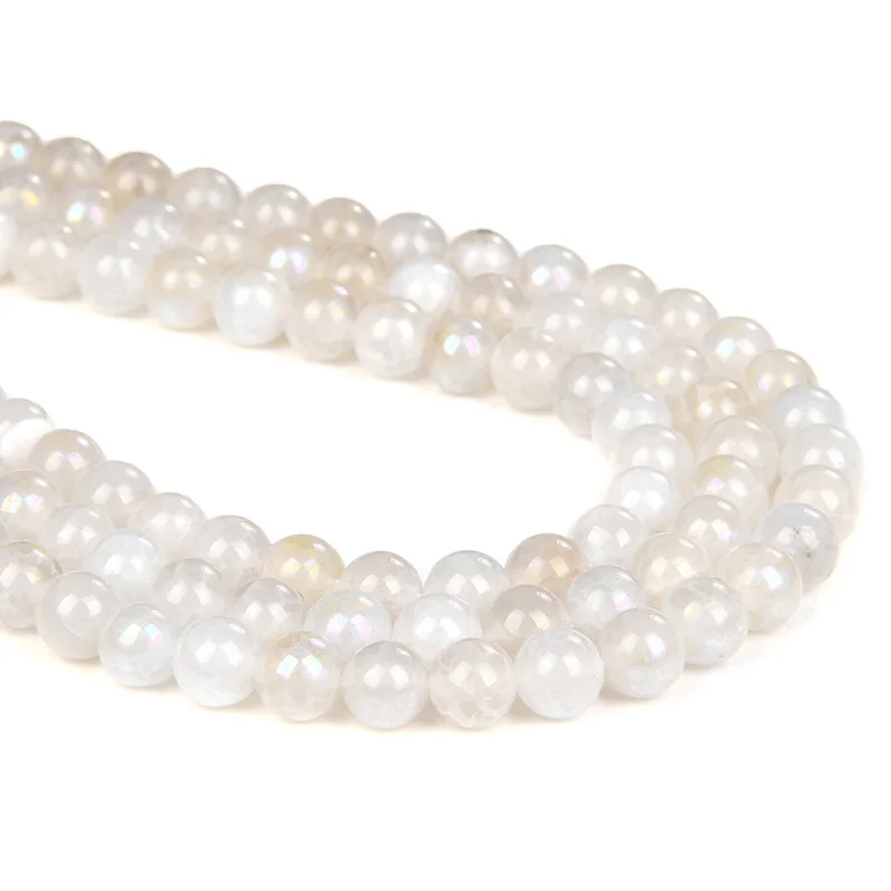 

6/8/10mm Natural White Cracked Crystal Agates Stone Bead Round Loose Spacer Beads For Diy Jewelry Making Bracelet Accessories