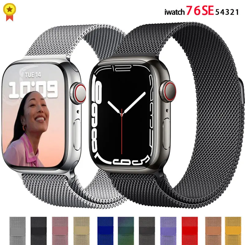

Metal Strap For Apple watch band 44mm 40mm 42mm 38mm stainless steel bracelet magnetic loop iWatch Series 7 3 4 5 6 se 41mm 45mm