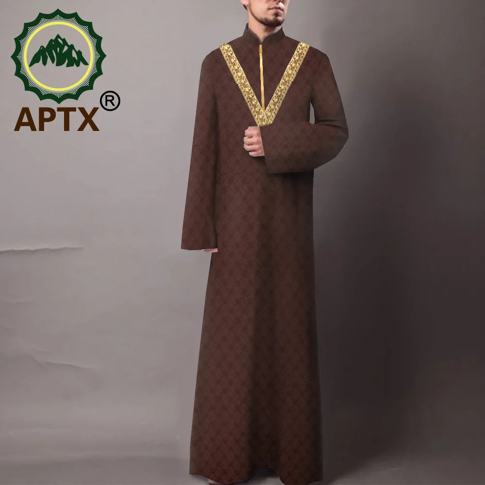 APTX jacquard Mens Muslim Robe Long Sleeve Saudi Arab Man Kaftan Middle East Islamic Clothing T1914003