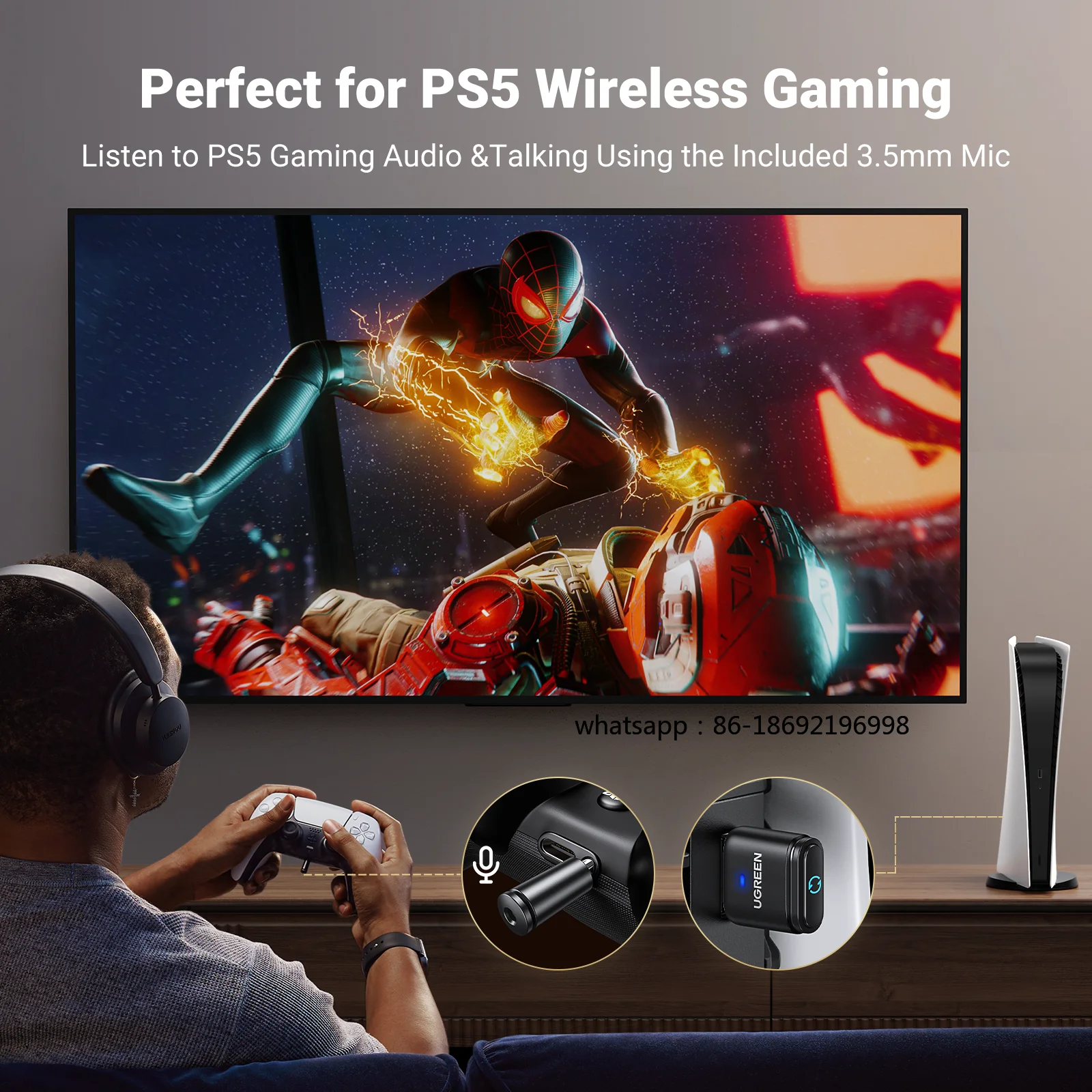 Фото USB Bluetooth 5.3 передатчик aptX HD AD, аудиоадаптер для PS5, PS4, Nintendo Switch, гарнитуры, колонок, микрофона, Bluetooth-приемник №3