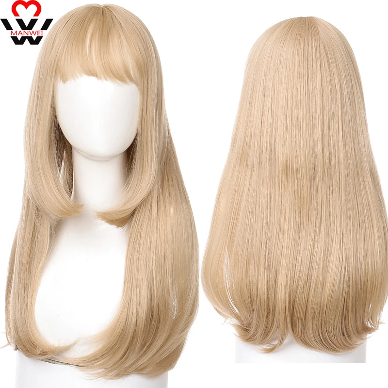 MANWEI Gold Pink Lolita Wigs Ombre Long Straight Cosplay Synthetic Hair Wigs Heat Resistant For Women American Style