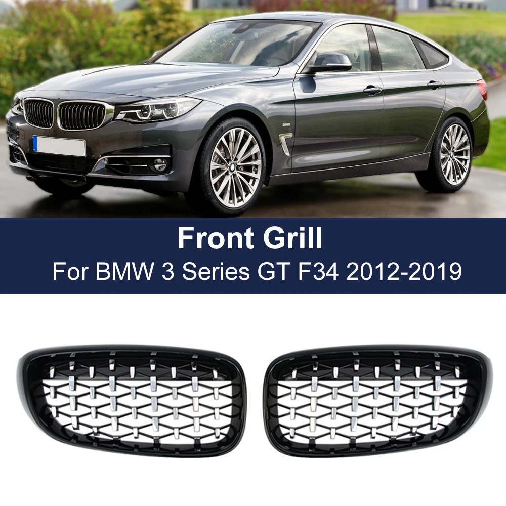 

2PCS Front Grille Chrome Diamond Kidney Grill for BMW 3 Series GT F34 Gran Turismo 328i 330i 335i 340i 2012-2019 Meteor Style