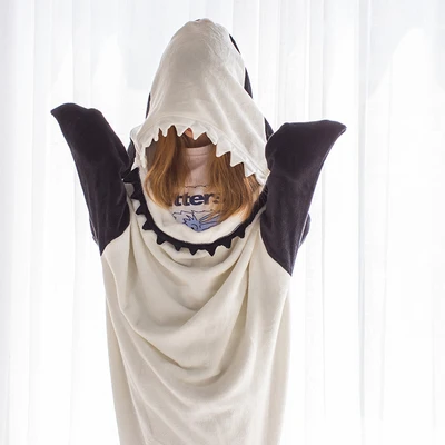 Women Whale Jumpsuit cosplay fleece winter cute sleeping bag ladies warm homewear 2022