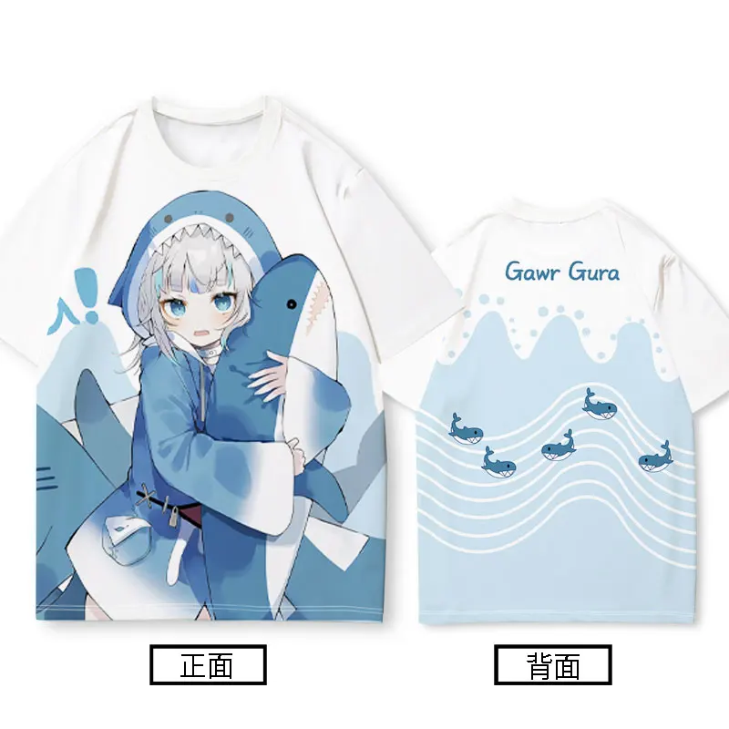 Фото Hololive VTuber Kawaii Gawr Gura Футболка для косплея 3D принт Детские футболки с аниме Мужчины Женщины Футболка с короткими рукавами и круглым вырезом Топы в стиле Харадзюку №1