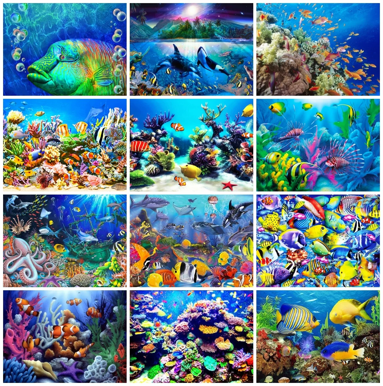 

AZQSD Diamond Painting Dolphin Fish Sea Cross Stitch Kits Rhinestone Full Drill Diamond Embroidery Animal Mosaic Home Decor Gift