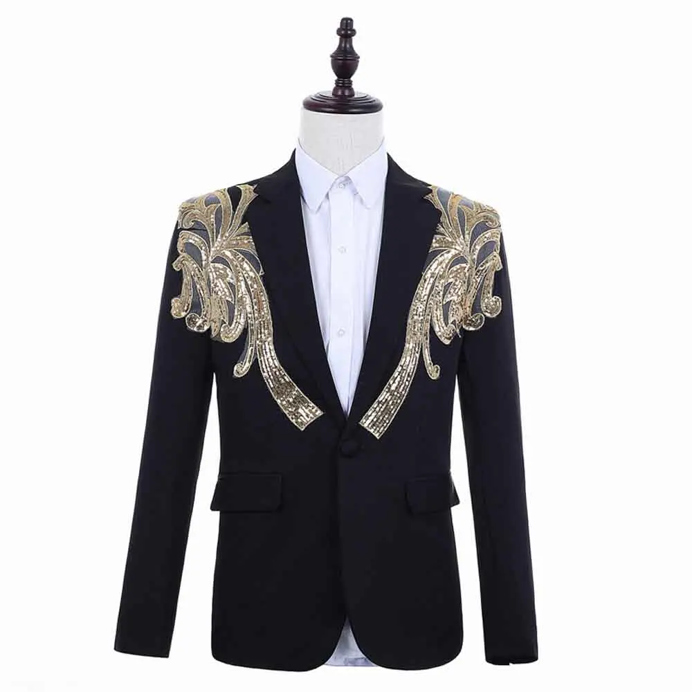 Gold Luxury Blazers Men Slim Fit Stage Costumes For Singers Mens Fashionable Jackets Unusual