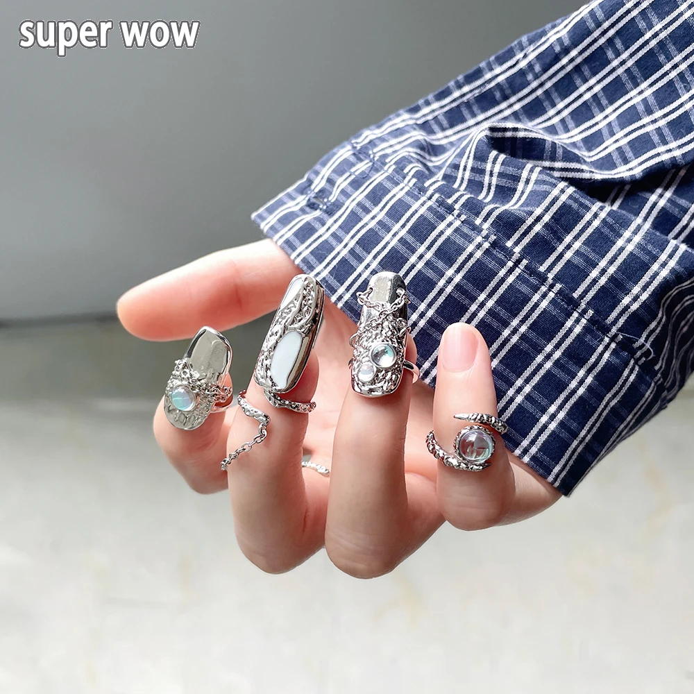 

Rhinestones Irregular Fingertip Nail Armor Ring Punk Y2k Rings Gothic Adjustable Nail Ring Accessories Jewelry Set