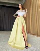 summer yellow short sleeve party evening dresses 2022 sexy lace prom a line high waist gowns robe soir%c3%a9e femme vestidos de noche
