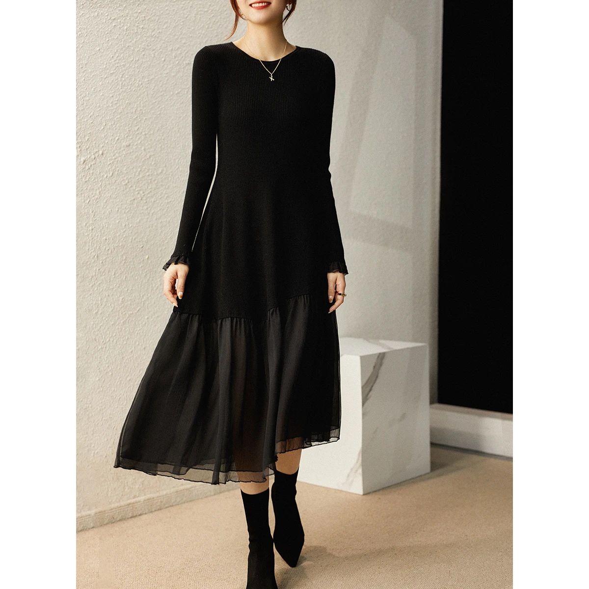 

2022 new black wool long sleeve dressdress dresses women plus size bridesmaid dress punk rave dress maxi dresses for women