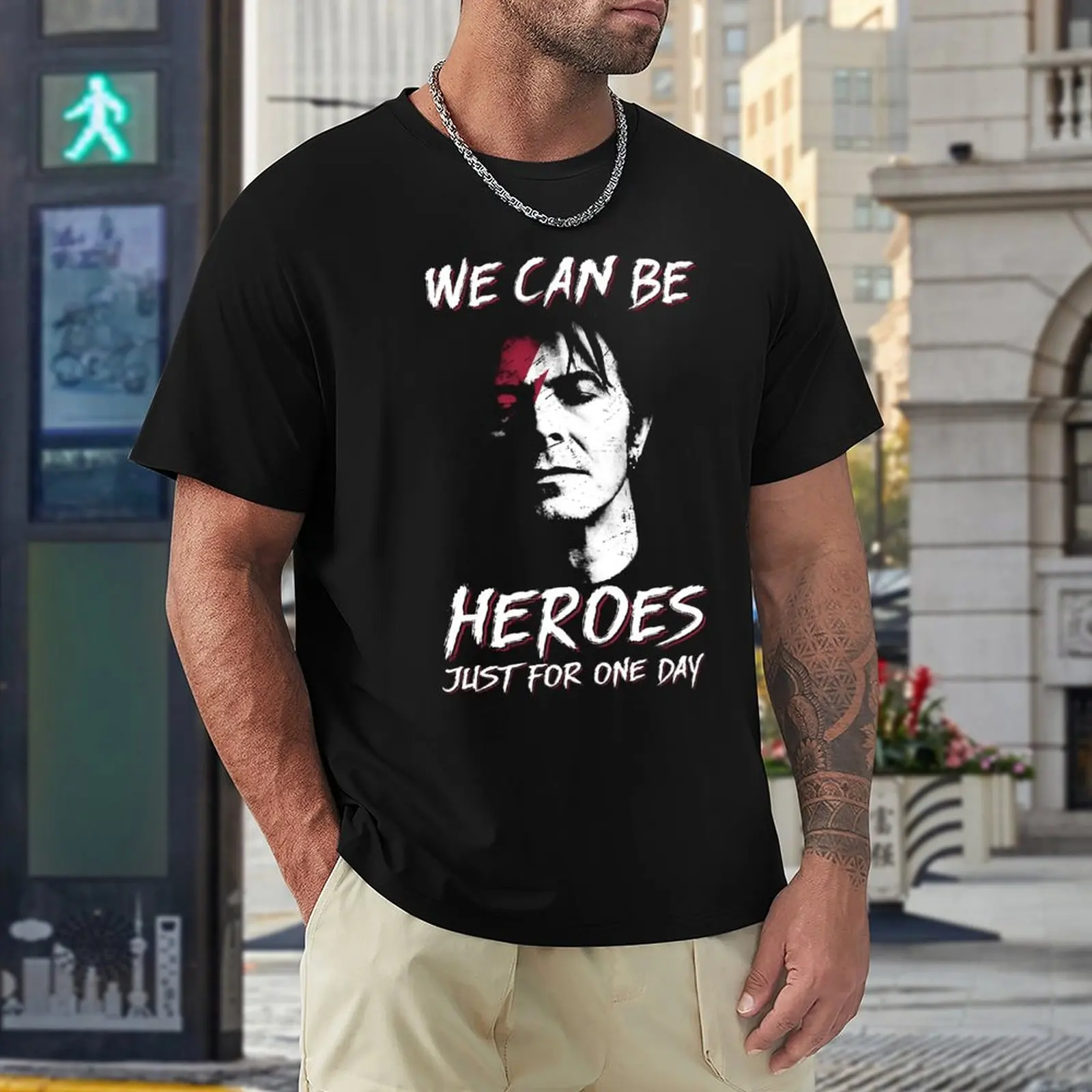 

Round Neck We Can Be Heroes David Shirt Bowie Smoking Gift for Fans And Lovers Vintage Gift Essential T-shirt Motion Tshirt Uni