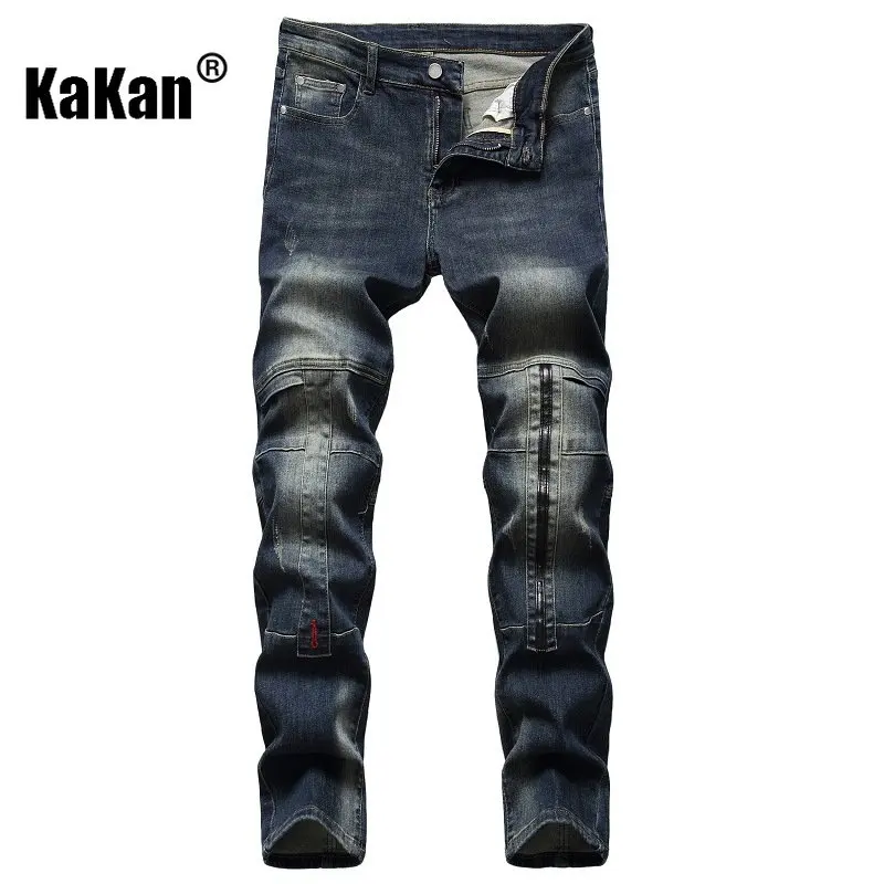 Kakan - Nostalgic Personalized Patchwork Stretch Men's Jeans, New Street Trend Straight Length Jeans Men K02-936