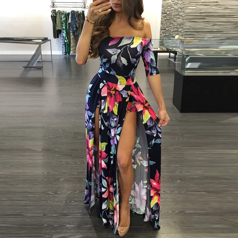 

Bigsweety Women Dresses Summer Ankle-Length Long Dress Female Floral Print High Slit Bohemian Maxi Dress Beachwear Lady Vestidos