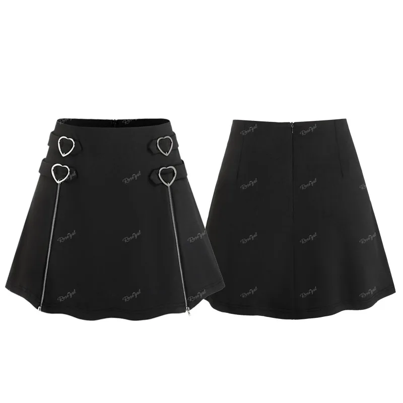 

ROSEGAL Plus Size Zippers Heart-ring A Line Mini Skirt Black Fashion High Rise Skirts Women's Bottoms