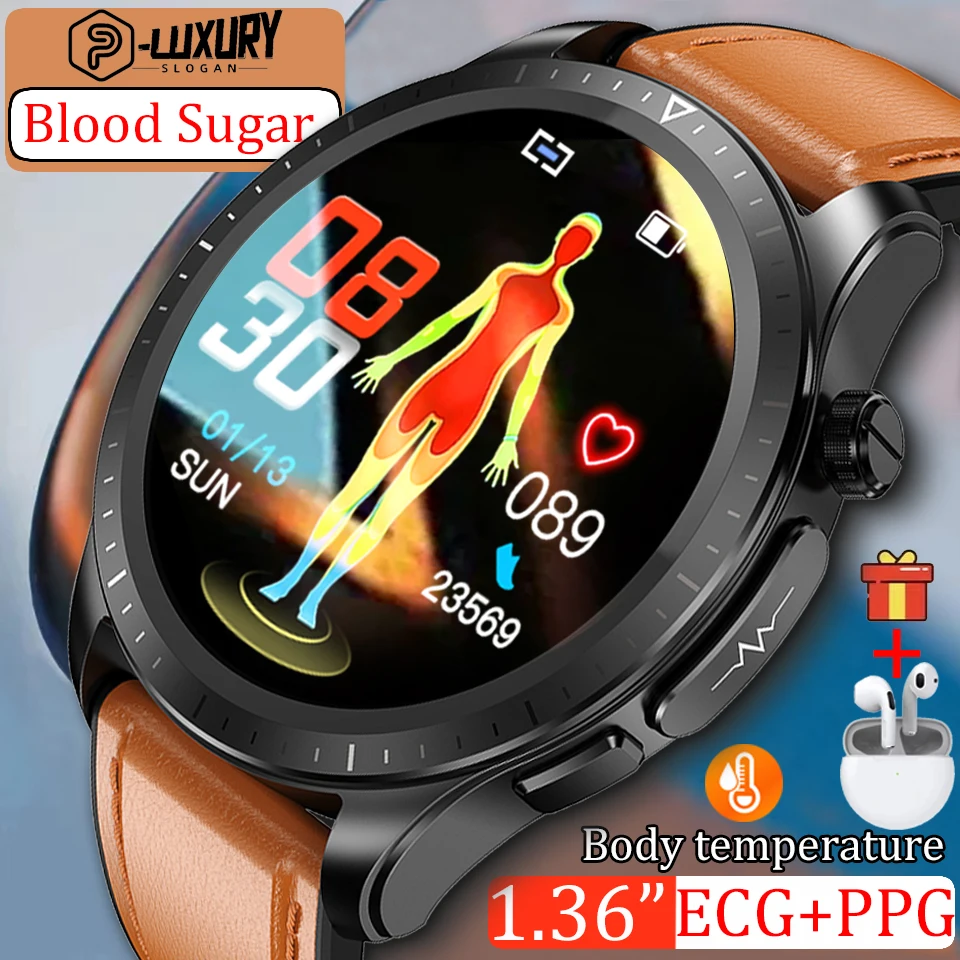

New Smart Watch ECG PPG AFE HRV Blood Sugar Blood Pressure Oxygen Body Temperature Monitor IP68 Waterproof Smartwatch Men E420