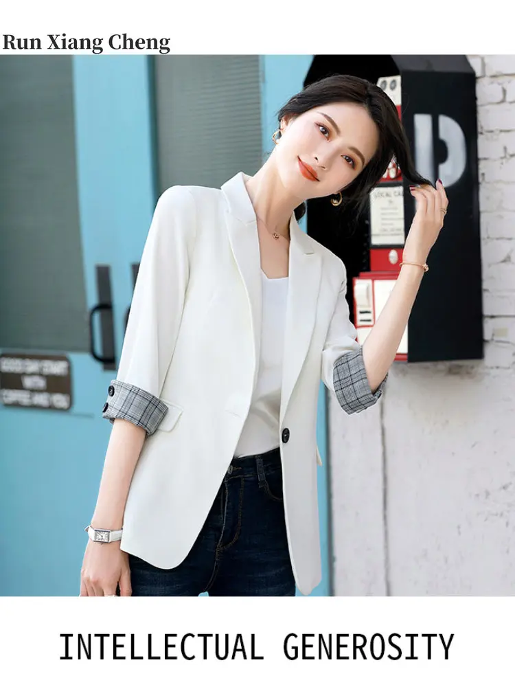 Women's Half Sleeved Blazers 2023 Spring Summer New Free Shipping Slim Solid Color Suit Coat Commuting Simple Atmosphere Suit