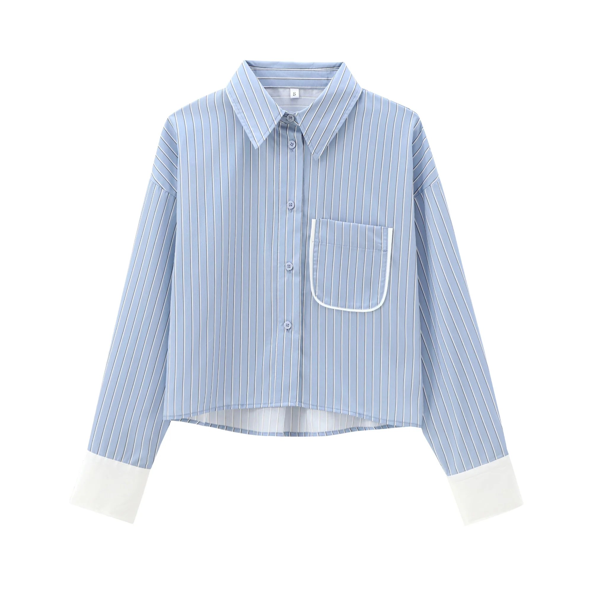 Женская укороченная рубашка в синюю полоску