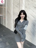 autumn and winter four bar slim hooded long sleeve dress female temperament hip dress korean version of bottoming skirt