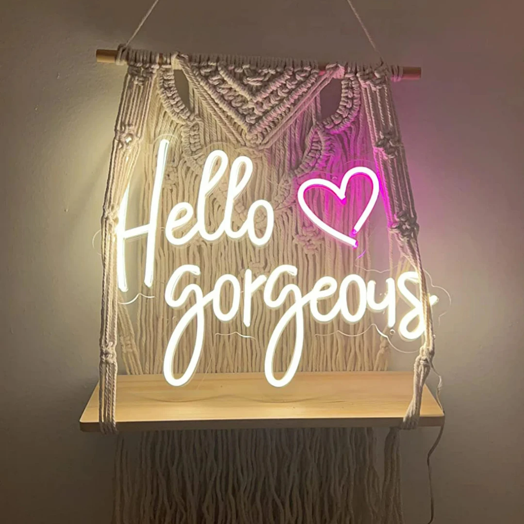 Neon Sign Light Hello Gorgeous for Bedroom Wall Hanging Decor Love Gift for Girlfriend Led Neon Light Sign Ornament