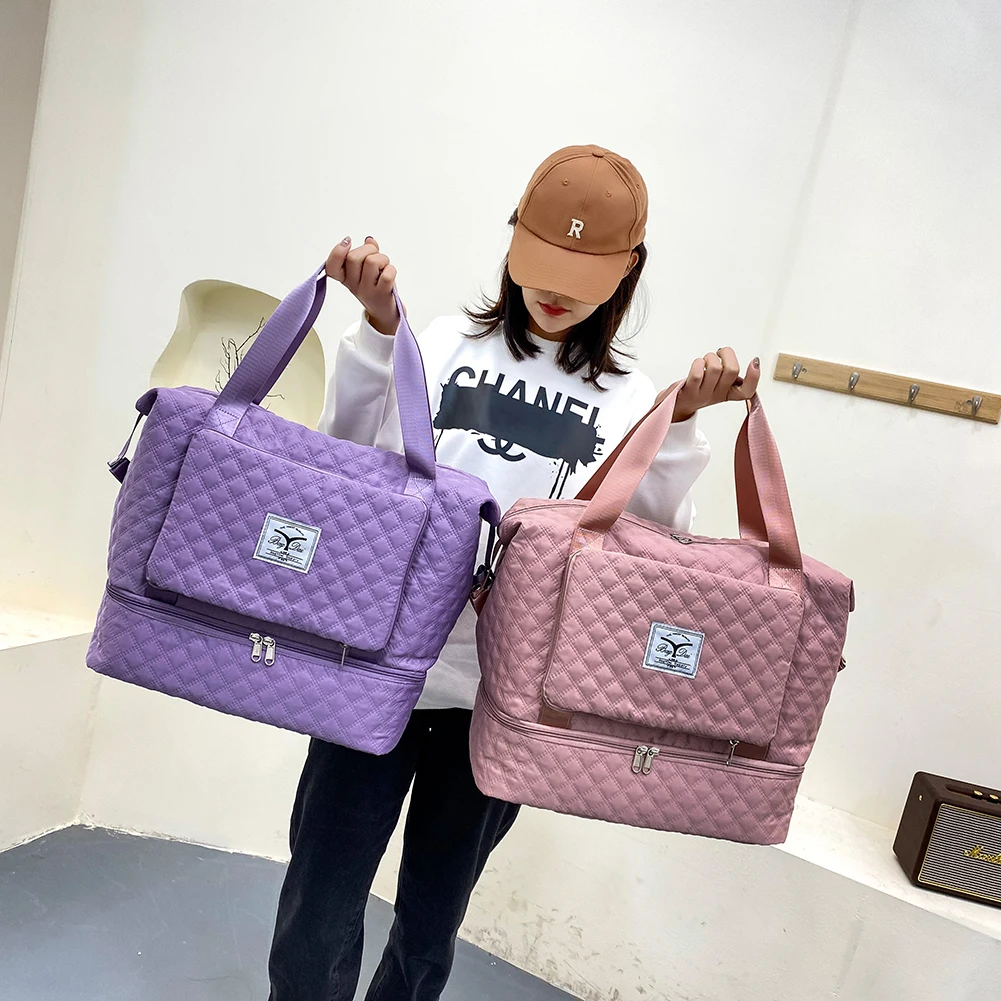 Large Capacity Folding Tote Luggage Bags Oxford Cloth Waterproof Sports Gym Yoga Storage Handbag Women Travel Shoulder Bags