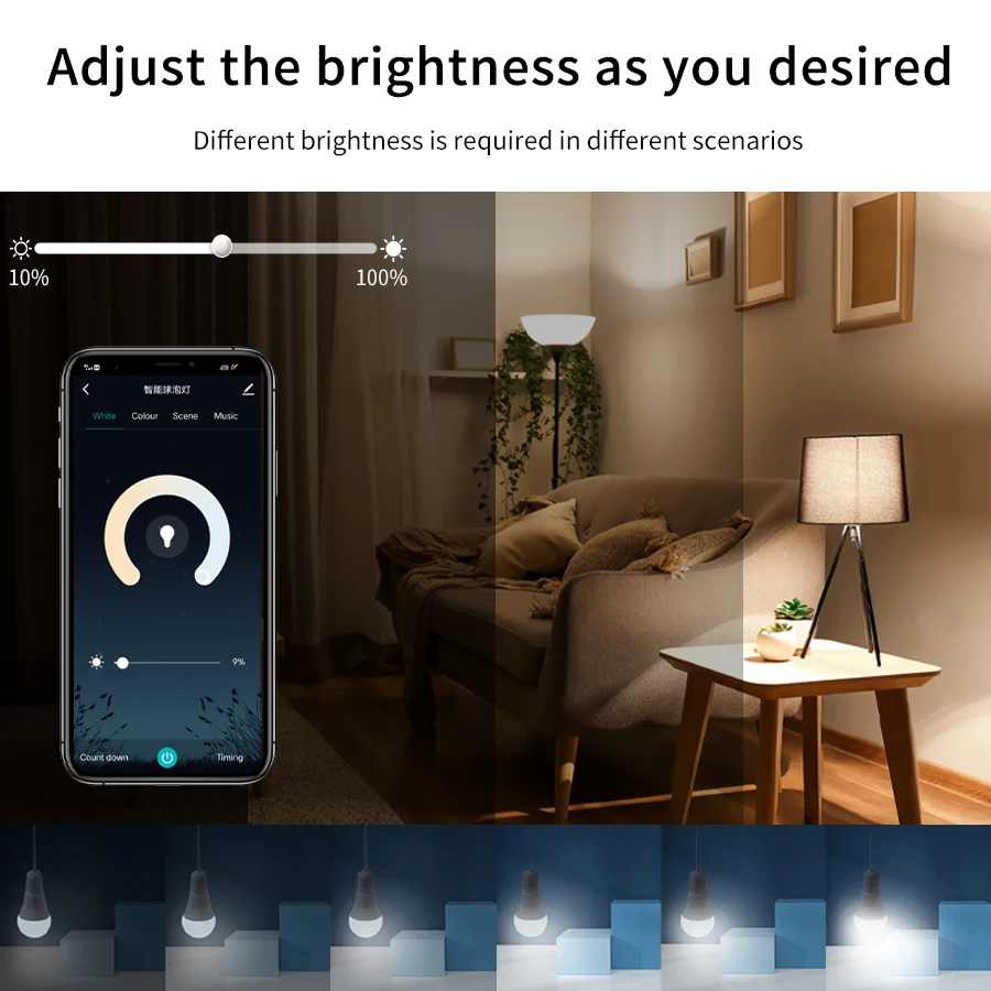 Умная Светодиодная лампа E27 12/15/18 Вт с поддержкой Wi-Fi