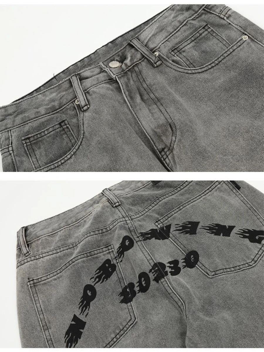 Four Seasons Jeans Unisex Print Hip Hop Loose Straight Trousers Fashion Streetwear Ins Hot Selling Men's Jeans Y2k Clothes Denim